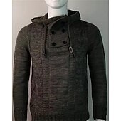 baratos suéter pulôver masculino-Homens Pulôver suéter Suéter de malha Estriado Tricotar Tops regulares Tricotado Tecido Com Capuz Moda Básico Férias Roupa Diária Roupa Outono Inverno Vinho Azul S M L