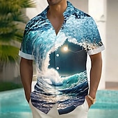 ieftine Print oceanic-Bărbați 3D Print Ocean Apus de soare Cămașă Cămașă de vară Camașă cu nasturi Manșon scurt Moda Casual Vacanță Concediu Haine de strada Vară Răsfrânt Imprimare 3D Un buzunar frontal Cămașă de in