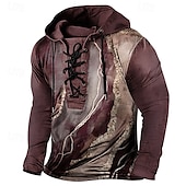 ieftine Tricouri vintage-Bărbați Tricou Tricouri Tee Top Tricou cu maneca lunga Manșon Lung Capișon Primăvară Toamnă Imprimeu Epocă Designer De Bază Cu Șiret Vacanță Stradă Ieșire Roșu-aprins Mov Maro Top tricou pentru