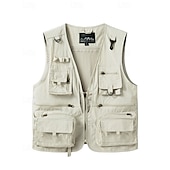 abordables Vestes-Homme Gilet de pêche Gilet multifonctionnel Sans manches Veste Extérieur Léger Respirant Fermeture éclair Polyester Noir Blanche Vert Véronèse Chasse Pêche Escalade