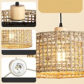 economico Luci a sospensione-Lampada a sospensione artistica country, materiale in legno di rattan, altezza 16 cm, luce bianca calda/bianca, E26 E27, catena regolabile