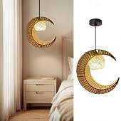 baratos Luzes pendentes-Luminária pendente vintage estilo country em formato de lua crescente, material de corda trançada de metal, 40 cm de altura, luz branca quente/branca, e26 e27, corrente ajustável