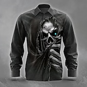 abordables Camisetas de Halloween-Hombre Cráneos Muerte Rasgado Camisa Abotonar la camisa Manga Larga Gótico punk oscuro Festivos Ropa de calle Verano Primavera Cuello Vuelto Impresión 3D camisas con cuello Negro 1 Negro 3 Negro
