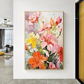 preiswerte Ölgemälde-handgemachtes Ölgemälde auf Leinwand, Wandkunst, Dekoration, modern, abstrakt, 3D, dicke Ölblumen für die Inneneinrichtung, gerollt, rahmenlos, ungedehntes Gemälde
