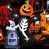 olcso Halloween szabadtéren-1 db 2,4 méteres kültéri halloweeni lámpás tökfej koponya szellem sírkő felfújható levegő modell beltéri és kültéri udvari kerti ösvény partidekorációs fények