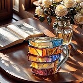 preiswerte Becher &amp; Tassen-bemalte Buchtasse 300ml/10oz Gitarren-Kaffeetasse Buch-Kaffeetasse einzigartige bunte Glasbücher Stapel-Kaffeetasse Sammlung Geschenk