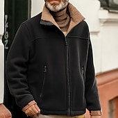baratos Moletom com capuz de lã-Homens Moletom com zíper Moletom Zip Moletom de lã Casaco de lã Moletom com zíper completo Preto Azul Marron Verde Colarinho Clerical Tecido Zíper Bolsos Desportos e Ar livre Casual Diário Poliéster