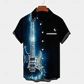 cheap Music and Guitars-Men&#039;s Guitar Piano Musical Instrument Shirt Summer Shirt Button Up Shirt Short Sleeve Vintage Retro Outdoor Vacation Dailywear Summer Spring Turndown 3D Print Collared Shirts Front One Pocket Black