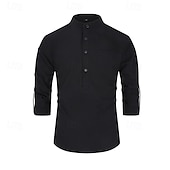 voordelige Heren Elite Overhemden-Voor heren Overhemd Zwart Wit Geel Rood Donker Marine Lange mouw Effen opa kraag School Formeel Kleding minimalistische