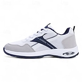 economico Sneakers Casual-sneakers alla moda bianche e grigie da uomo: comode scarpe casual con un marchio audace, ideali per attività all'aperto, viaggi e tempo libero