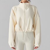 お買い得  ヨガジャケット-女性用 ふわふわフリースジャケット スタンド 防風 ライトウェイト ウォーム フルジップ 長袖 スポーツ 純色 トップス ために 屋外 ランニング ヨガ アクティブウェア