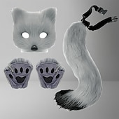 abordables Accesorios para el peinado del cabello-Conjunto de cola de zorro con cinturón ajustable y antifaz seductor: conjunto de disfraz de cosplay, ropa fetiche, atuendo sexy para juegos de rol para Halloween, fiestas y presentaciones.