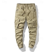 baratos Calças Cargo-Homens Calças Cargo Calças Cintura elástica Com Cordão Bolso multi Tecido Vestível Ao ar livre Diário Acampar e Caminhar Moda Clássico Preto Verde Tropa