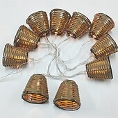 economico Strisce LED-Lanterna decorativa in rattan con luci a stringa - 10 LED in rattan con sfere in stile batteria/energia solare, per interni ed esterni, impermeabile, per patio, casa, pergola, veranda, festa, cortile,