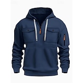 preiswerte Basic-Hoodies für Herren-Herren Kapuzensweatshirt Viertelreißverschluss Kapuzensweatshirt Schwarz Armeegrün Marineblau Khaki Hellgrau Mit Kapuze Einfach Tasche Kordelzug Sport &amp; Outdoor Täglich Ferien Polyester Streetwear