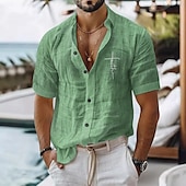 economico Vacanza-Per uomo Camicia di lino Camicia casual Camicia in cotone e lino Camicia con Bottoni Fede Vacanza Abbigliamento quotidiano Nero Bianco Verde chiaro Rosa Manica Corta Bavero Tutte le stagioni