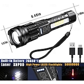 abordables Lampes de travail-Lampe de poche tactique rechargeable, lampes de poche puissantes à haute luminosité avec 7 modes d&#039;éclairage, feu latéral d&#039;avertissement COB, étanchéité IPX6, faisceau zoomable, lampe de poche