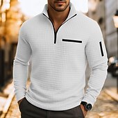 abordables Polo Clásico para Hombre-Hombre Camisetas polo con diseño de gofre Casual Cremallera de un cuarto Manga Larga Moda Cómodo Bloque de color Cerrar Bolsillo Otoño Primavera &amp; Otoño Ajuste regular Blanco Negro Azul Naranja