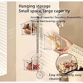 cheap Kitchen Storage-Suction Cup Wall Mounted Organizer Basket, Rotating Drill-Free Kitchen Storage Rack for Garlic Ginger Spice, Bathroom Hanging Storage Bin for Shower and Toiletries