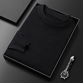abordables Pull col rond-Homme Pull Pull Tricoté Côtelé Tricoter Hauts Réguliers Tricoté Uni Col ras du cou Mode Basique Vacances Tenue quotidienne Vêtement Tenue Automne Hiver Chameau Vin S M L