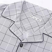 baratos Pijamas-Homens Roupa de Dormir Conjunto de Pijama Top e calça de pijama 1conjunto Xadrez Moda à moda Clássico Casa Diário De Cama Poliéster Conforto Macio Respirável Lapela Manga Longa Camisa Social Calça