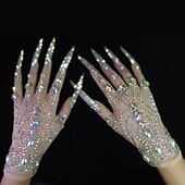 Недорогие Женские костюмы-Перчатки женские, длинные, с блестящей сеткой, длиной до локтя, с блестками, со стразами, новинка, перчатки Opera с гвоздиками, телесного цвета, один размер
