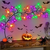 cheap Halloween Lights-LED Halloween Decorative Branch Lights with Bat Pumpkin Vine Design Battery Operated Festival Atmosphere Lighting for Bar, Party, Indoor &amp; Outdoor Decor