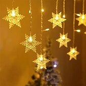 abordables Éclairages d&#039;extérieur-Rideau lumineux flocon de neige glaçon 4 m 90 LED avec alimentation USB et 18 flocons de neige acryliques, 8 modes, télécommande, décoration de Noël, 1 x
