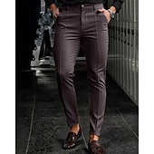 preiswerte Schlank-Herren Anzughose Slim Fit Hose Chinos Tasche Knöpfe Einfach Komfort Formell Party Arbeit Mode Klassicher Stil Schwarz Dunkelblau Mikroelastisch