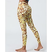 abordables Leggings y mallas de yoga-Mujer Leggings Capri Mallas Leggings de Yoga Control de barriga Alta cintura Gimnasio De Deporte Pilates Prendas de abajo Estampado Negro Amarillo Azul Otoño Deportes Ropa de Deporte Ajuste ceñido
