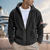 economico felpe in pile-Per uomo Felpa con cappuccio Felpa con cappuccio a zip intera Felpa con cappuccio in pile Felpa con cappuccio in pile Sherpa Nero Blu marino Cachi Grigio Con Cappuccio Semplice Con zip Tasca Frontale