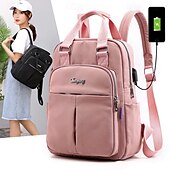 abordables Sacs à dos de Collège-Femmes Sac à Dos Cartable Sac à Dos Fonctionnel Sac à dos scolaire École Quotidien Voyage Nylon Réglable Léger Fermeture éclair Gris foncé Noir Rose Claire