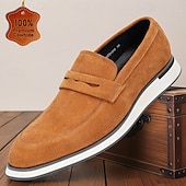 cheap Premium Leather Loafers-Men&#039;s Tan Cowhide Suede Slip-on Loafers with Modern Design Comfortable and Stylish for Office Wear, Casual Outings and Travel