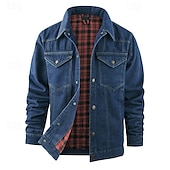 abordables Vestes Cargo-Homme Veste Légère Veste Décontractée Veste en Jean Vacances Quotidien Avec Poches Automne Hiver Uni Mode Classique Revers Régulier Noir Marron Vert Bleu de minuit Bleu clair Veste