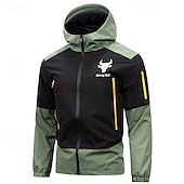 preiswerte Sportjacke-Herren Sport Jacke Regenmantel Wanderjacke Windjacke Outdoor Sport Wasserdicht Windjacke Reißverschluss Tasche Frühling Herbst Farbblock Mode Streetwear Mit Kapuze Regulär Hellgrün Dunkelgrün Khaki