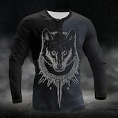 abordables Animal-Homme Graphique Loup Viking Chemise Henley manche longue ancien Mode Mignon Occasionnel Fête Sortir Printemps &amp; Automne Toutes saisons Noir bleu marine Henley T-shirt Henley