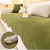cheap Sofa Cover-Minimalist Herringbone Chenille Non-Slip Wavy Edge Couch Cover