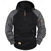 abordables sweats à capuche basiques pour hommes-Homme Sweat à capuche Sweat à capuche quart zippé Rouge &amp; noir Noir Rouge Bleu Gris Clair À capuche Uni Patchwork Bloc de Couleur Sport &amp; Loisir Occasionnel Quotidien Streetwear Frais Vêtements de