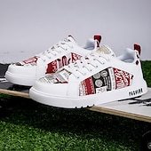 abordables Baskets-Homme Basket Marche Occasionnel Cuir PU Confortable Antidérapant Respirant À lacets Blanc + Noir Blanc / Jaune Rose / Blanc Été Printemps