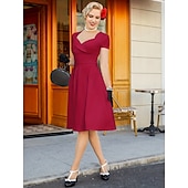 abordables Robes-Rétro Vintage Années 1950 Rockabilly Midi Robe Robe trapèze Robe Évasée Ajusté &amp; Évasé Col en V Femmes Halloween Carnaval Saint-Valentin Occasionnel Retour à la maison Soirée à thème rétro Adulte Robe