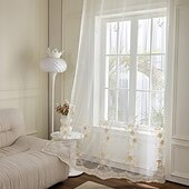 preiswerte Sofabezug-Curtian Drapes, bestickte transparente Vorhänge mit 3D-Blumenapplikation, handgefertigte Tüllvorhänge für Wohnzimmer, Schlafzimmer oder Balkon, moderne minimalistische Fensterpaneele, fertig zum