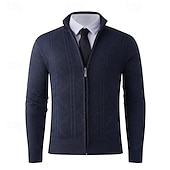 baratos suéter cardigã masculino-Homens Sueter Cardigan Suéter Cortado Suéter com zíper Suéter de malha Estriado Tricotar Tops regulares Tosão Tecido Colarinho Chinês Moda Clássico Férias Roupa Diária Roupa Outono Inverno Vermelho
