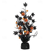 billige Halloween-kranser og blomsterdekorasjoner-Kunstig potteplante med halloween-gresskar og lønneblader, skummel dekorasjon med svart gresskartre, skummel halloween-borddekorasjon til hjem, fest, innendørs bruk