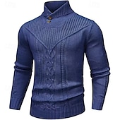 voordelige pullover voor heren-Voor heren Trui Gebreide trui Geribd breien Normale tops Gebreid Effen Opstaande boord Modieus Basic Vakantie Alledaagse kleding Kleding Herfst Winter Wijn Zwart S M L