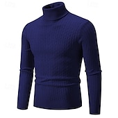 billiga tröja för män-Herr Pullover tröja Stickad tröja Ribbad Sticka Vanliga toppar Stickat Slät Polokrage Mode Grundläggande Semester Dagliga kläder Kläder Höst Vinter Vin Svart S M L