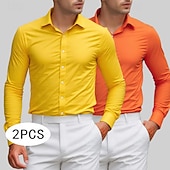 Недорогие Мужские классические рубашки-Муж. Рубашка Кнопка рубашка Рубашки-смокинги Сплошной/однотонный цвет Офис и карьера На каждый день Желтый+Оранжевый Желтый + розовый Зеленый / желтый Длинный рукав Рубашечный воротник Все сезоны
