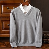billiga tröja för män-Herr Pullover tröja Stickad tröja Ribbad Sticka Vanliga toppar Stickat Slät V-hals Mode Grundläggande Semester Dagliga kläder Kläder Höst Vinter Kamel Vin S M L