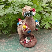 Недорогие Садовый декор-Статуэтка гнома, хватающего динозавра, из смолы, забавное украшение в виде садового гнома для двора или дома, креативный подарок из смолы для любителей динозавров и декора сада