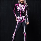 olcso Koponyák és csontok-Koponya, csontváz Halloween Testhezálló Full Body Catsuit Ijesztő jelmez Gyermek Felnőttek Férfi Női Fiú Mindszentek napja Farsang A halál napja Teljesítmény Parti Klub Egyszerű Halloween jelmezek