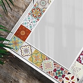 abordables Pegatinas de pared-24 pegatinas de azulejos de estilo marroquí, calcomanías de pared de PVC con película de cristal engrosada, impermeables &amp;Decoración de pared de azulejos retro extraíbles y a prueba de aceite para